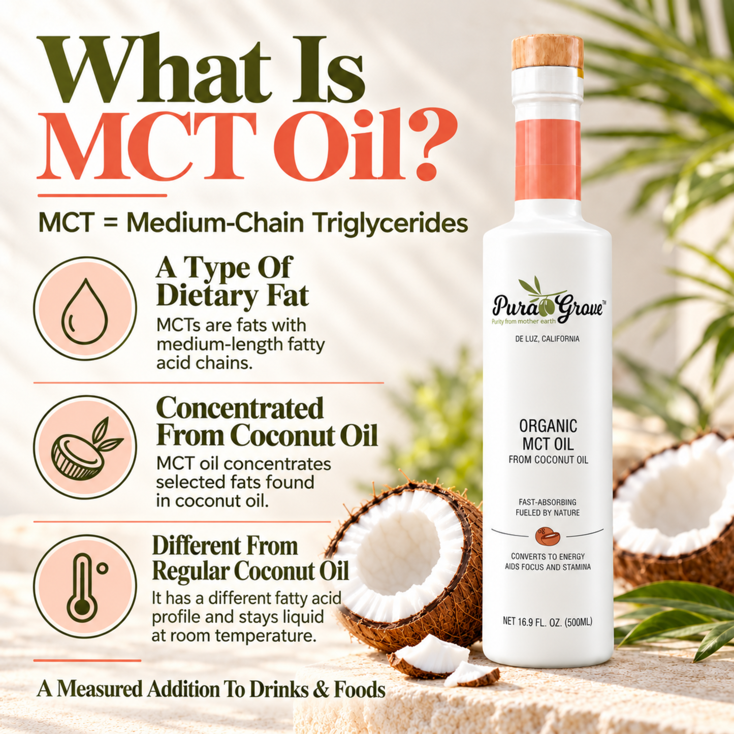 Organic MCT Oil - From Coconut Oil, C8 & C10, 16.9 fl oz