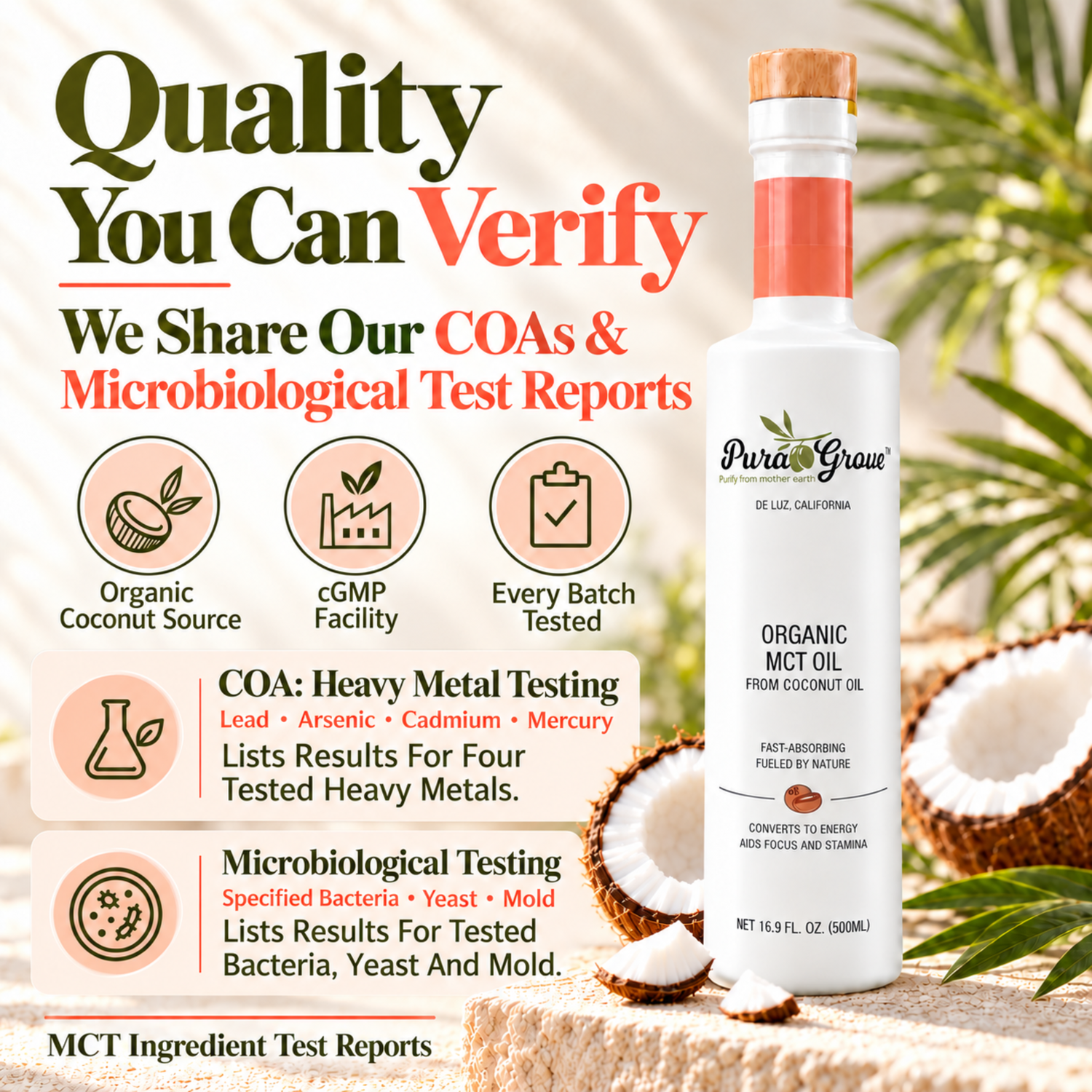 Organic MCT Oil - From Coconut Oil, C8 & C10, 16.9 fl oz